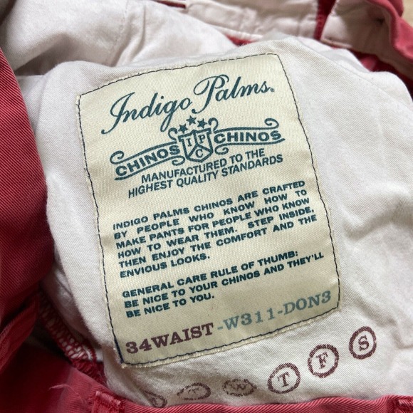 Indigo Palms Shorts Mens 34 Pink Chino Flat Front 9" - Picture 3 of 9